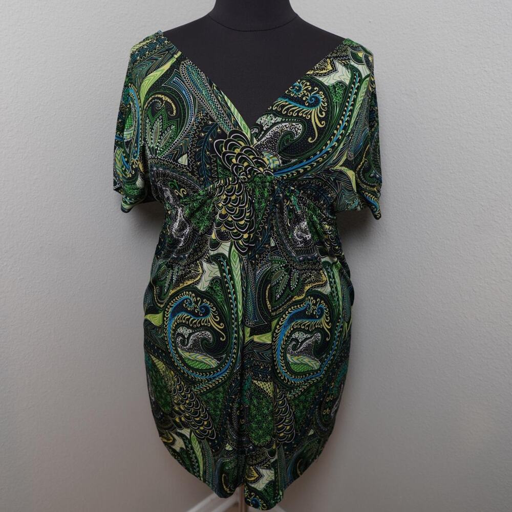 Shoreline Paisley Tunic Dress Green Blue Plus Size 2X